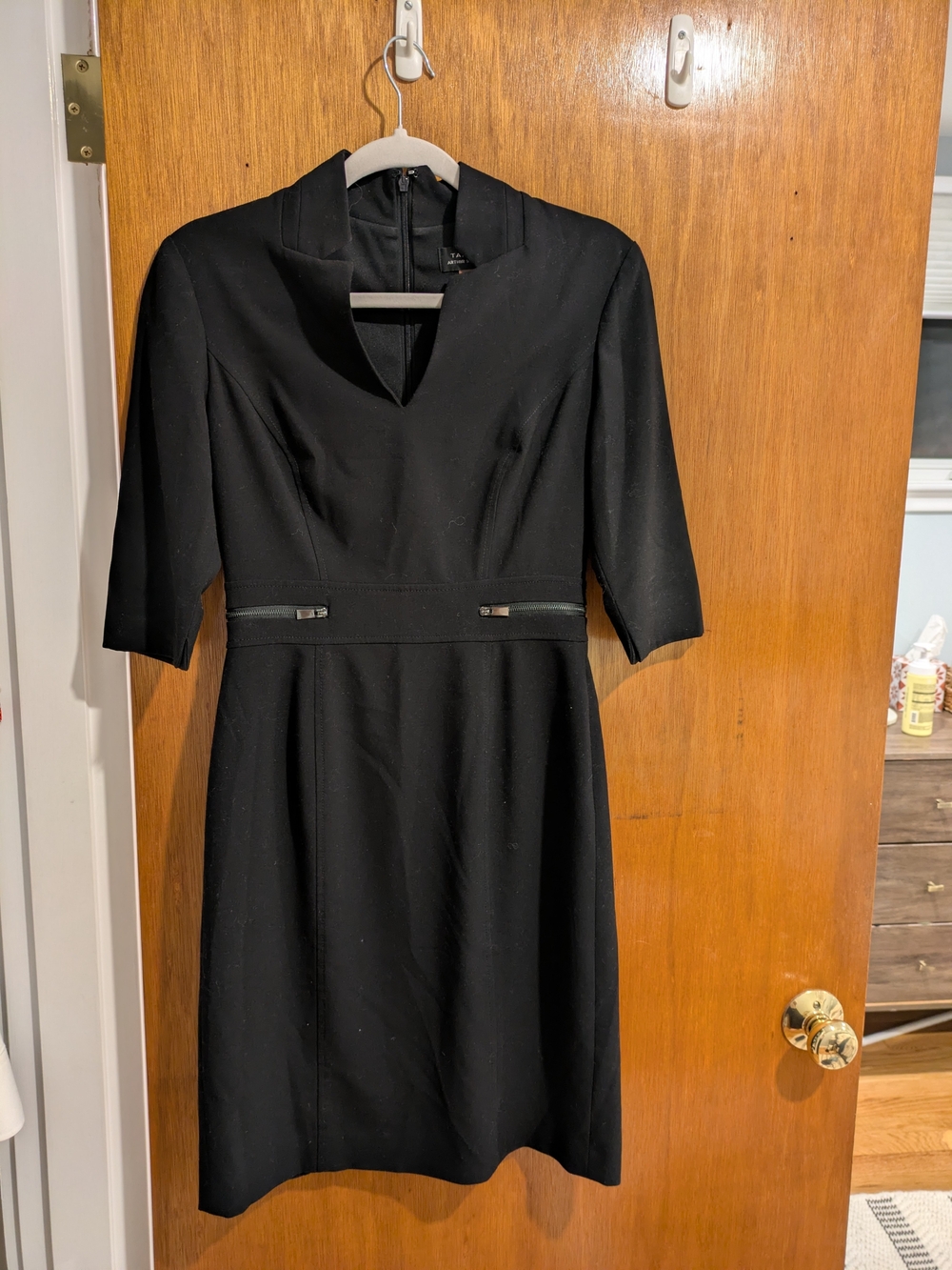 Tahari Black V-Notch Fit-and-Flare Midi Dress